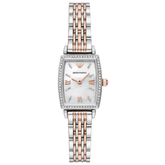 EMPORIO ARMANI GIANNI T BAR WOMEN'S WHITE MOTHER-OF-PEARL DIAL TWO-TONE STEEL BRACELET WATCH