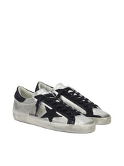 GOLDEN GOOSE SUPER-STAR 'SILVER LEATHER / BLACK STAR & BLACK HEEL'