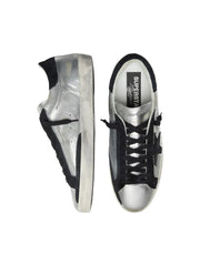 GOLDEN GOOSE SUPER-STAR 'SILVER LEATHER / BLACK STAR & BLACK HEEL'