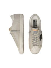 GOLDEN GOOSE SUPER-STAR 'BEIGE FABRIC / BLACK STAR & WHITE HEEL'