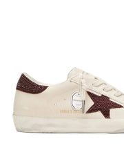 GOLDEN GOOSE SUPER-STAR 'OFF-WHITE LEATHER / BURGUNDY SWAROVSKI CRYSTAL STAR & HEEL'