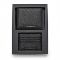Emporio Armani Black Genuine Leather Wallet and Card Holder Set