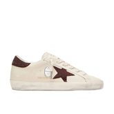 GOLDEN GOOSE SUPER-STAR 'OFF-WHITE LEATHER / BURGUNDY SWAROVSKI CRYSTAL STAR & HEEL'