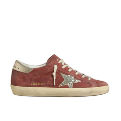GOLDEN GOOSE SUPER-STAR 'RED SUEDE / SILVER GLITTER STAR & GOLD HEEL'