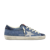 GOLDEN GOOSE SUPER-STAR 'BLUE SUEDE / SILVER GLITTER STAR & NAVY HEEL'