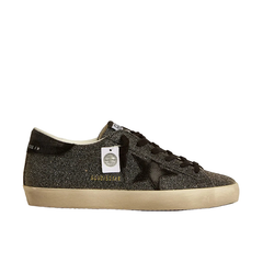 GOLDEN GOOSE SUPER-STAR 'BLACK GLITTER WITH SWAROVSKI CRYSTALS / BLACK STAR & HEEL'