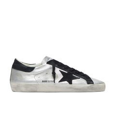 GOLDEN GOOSE SUPER-STAR 'SILVER LEATHER / BLACK STAR & BLACK HEEL'