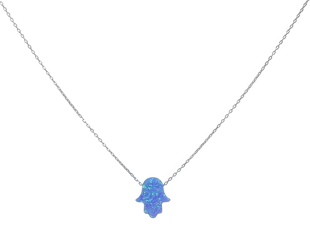 Silver Chain With Blue Opal Stone Hand Shape