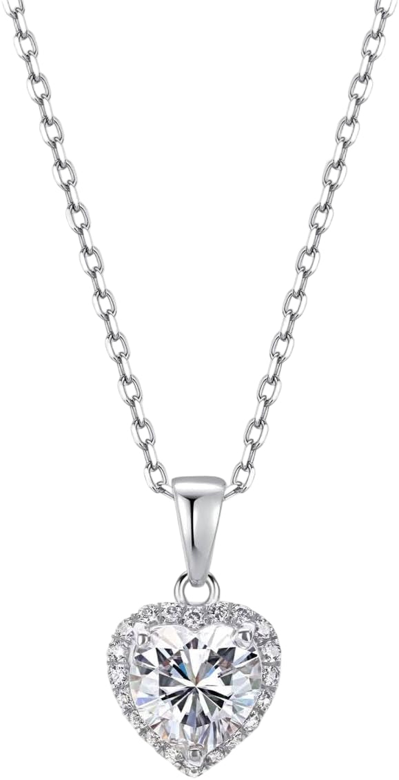 silver Necklace Crystal Heart