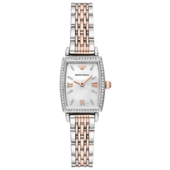 EMPORIO ARMANI GIANNI T BAR WOMEN'S WHITE MOTHER-OF-PEARL DIAL TWO-TONE STEEL BRACELET WATCH