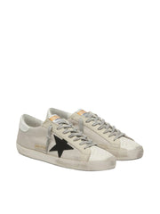 GOLDEN GOOSE SUPER-STAR 'BEIGE FABRIC / BLACK STAR & WHITE HEEL'