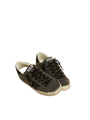 GOLDEN GOOSE SUPER-STAR 'BLACK GLITTER WITH SWAROVSKI CRYSTALS / BLACK STAR & HEEL'