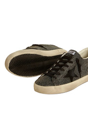 GOLDEN GOOSE SUPER-STAR 'BLACK GLITTER WITH SWAROVSKI CRYSTALS / BLACK STAR & HEEL'