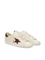 GOLDEN GOOSE SUPER-STAR 'OFF-WHITE LEATHER / BURGUNDY SWAROVSKI CRYSTAL STAR & HEEL'