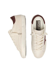 GOLDEN GOOSE SUPER-STAR 'OFF-WHITE LEATHER / BURGUNDY SWAROVSKI CRYSTAL STAR & HEEL'