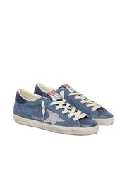 GOLDEN GOOSE SUPER-STAR 'BLUE SUEDE / SILVER GLITTER STAR & NAVY HEEL'