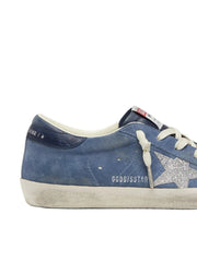 GOLDEN GOOSE SUPER-STAR 'BLUE SUEDE / SILVER GLITTER STAR & NAVY HEEL'