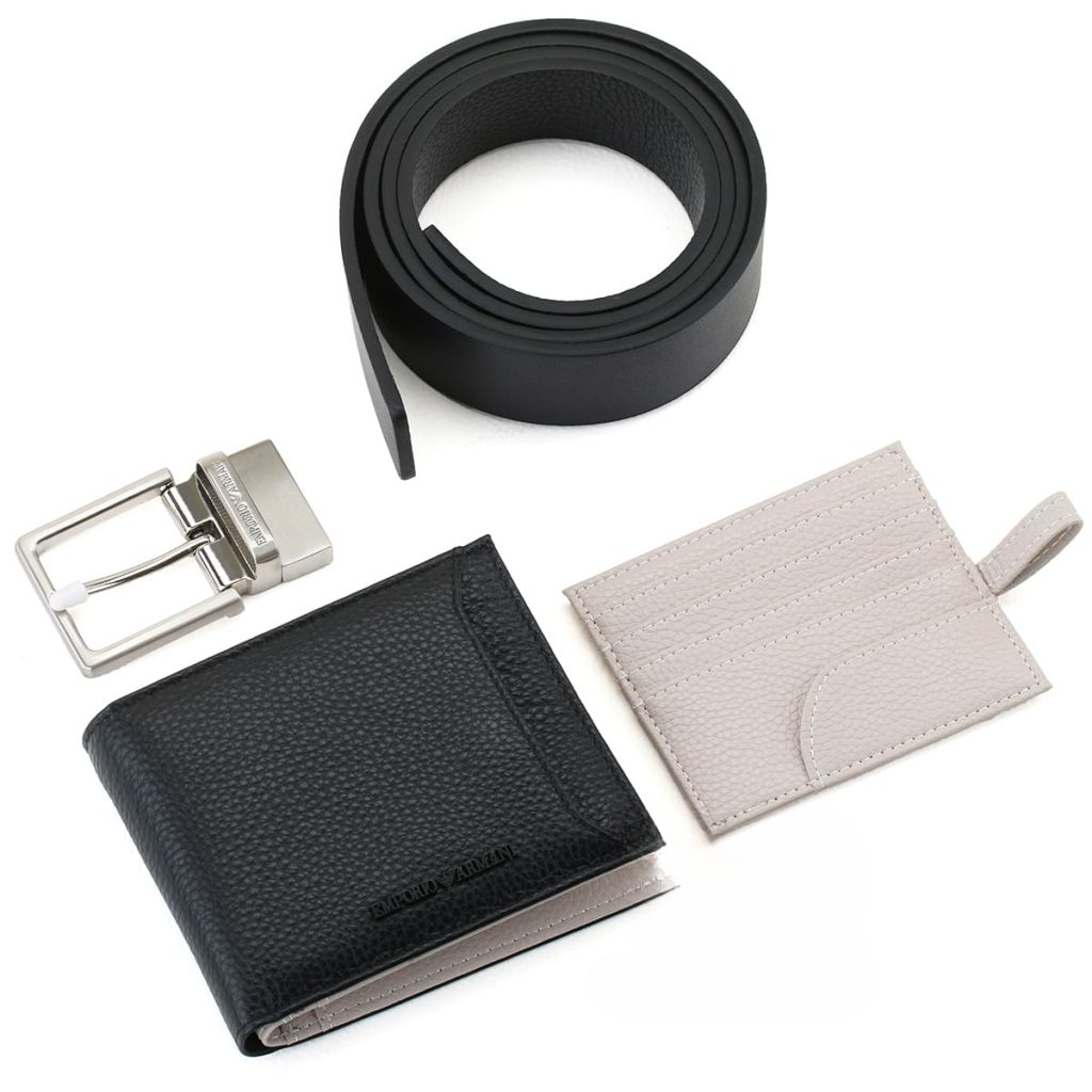 Emporio Armani Black Eenuine Leather Wallet And Belt