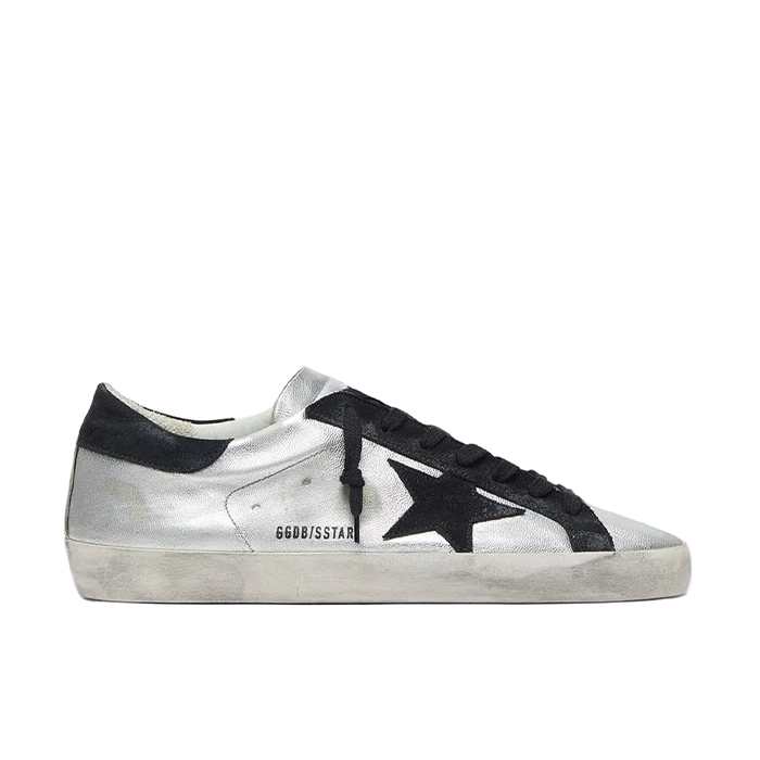 GOLDEN GOOSE SUPER-STAR 'SILVER LEATHER / BLACK STAR & BLACK HEEL'