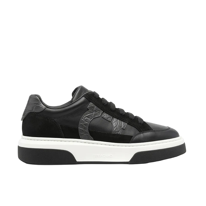 FERRAGAMO LOW-TOP SNEAKER 'BLACK CROC-EMBOSSED'